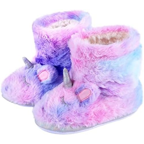 MEJORMEN Girls Unicorn House Slippers Cozy Plush Anti-Skid Indoor Outdoor House Shoes for Toddler Kid