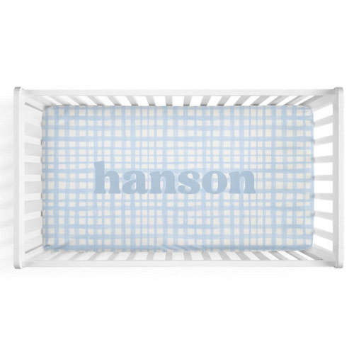Baby Blue Plaid Personalized Crib Sheet