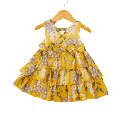 PatPat Girls Summer Dress Toddler Girl Floral Dresses Chiffon Layered Princess Sundress, Yellow,18-24 Months