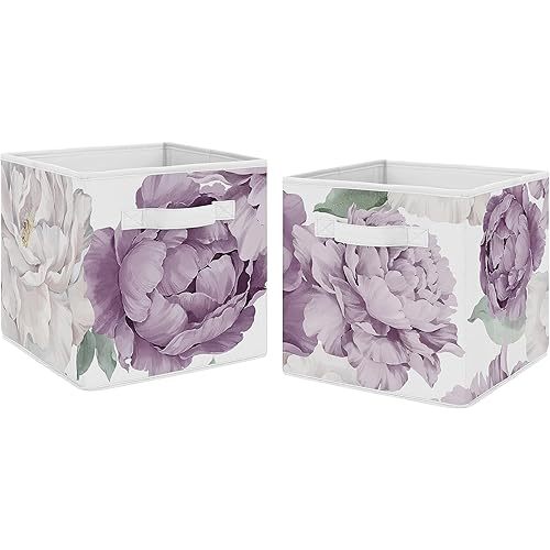 Sweet Jojo Designs Lavender Purple Boho Shabby Chic Floral Girl Collapsible Fabric Storage Cubes Foldable Bins Organizer Boxes Kids Baby Childrens Toys - 2 Set Violet Ivory Bohemian Vintage Watercolor