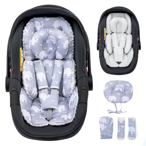 Baby Car Seat Head Support with Extra Headrest, Adjustable Infant Car Seat Insert with Shoulder Pads Set, Breathable Mink Dot Carseat Cushion for Newborn, Fits for Stroller, Baby Swing, Bouncer