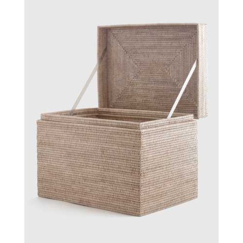 Handwoven Rattan Hinged Chest in White Wash