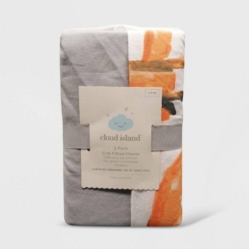 Crib Fitted Sheets Fox and Gray Solid - Cloud Island™ Gray/Orange/White 2pk