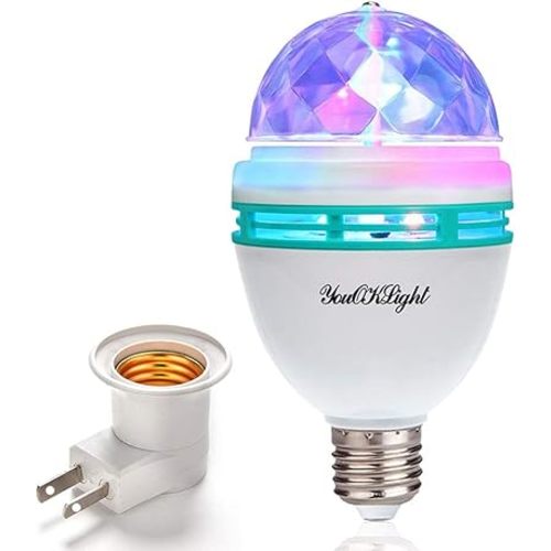 YouOKLight E26 Disco Ball Light, Rotating RGB LED Strobe Bulb, Magic Ball for Disco Birthday Party Club Bar Karokee Halloween Christmas