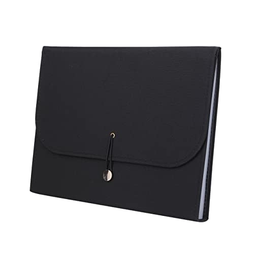 Fabric Expanding File Folder Document Organizer A4, 13‑Pocket Indexed File Case (Black)