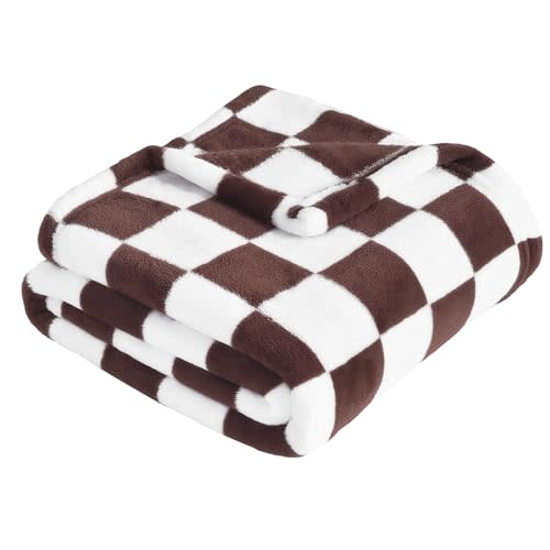 Yurhap Checkered Baby Blanket Fleece Baby Blankets Neutral for Boys Girls, Super Soft Warm Lightweight Infant Toddler Newborn Receiving Gifts for Crib Stroller, 30x40 Inch, Brown