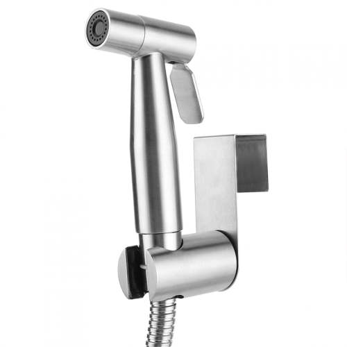 NFTIGB Stainless Steel Handheld Bidet Toilet Sprayer Set for Baby Cloth Diaper Cleaning, Bathroom Fixture Kit with 59.1 Inches / 150 cm Hose, Holder, Hook, and T-Valve, Silver Brushed Finish