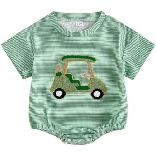 Kuriozud Baby Boy Bubble Romper Golf Outfits 1st Birthday Hole in One Onesie Waffle Knit Bodysuit First Birthday Clothes