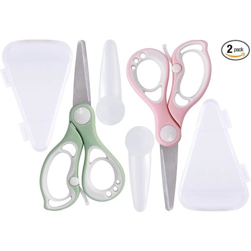 Baby Food Scissors Kicthen Shears - Portable Cute Kitchen Scissors with Dust Cover and Storage Travel Case - Ideal for Cutting Meat, Chicken, Vegetables, Fruits