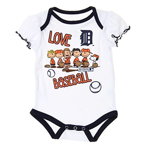 Outerstuff MLB Baby Girls Newborns and Infants Peanuts Love Baseball Bodysuit