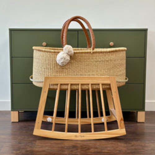 Camel Vegan Leather Handle No Hood Moses Basket