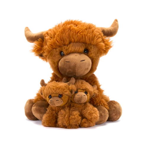 Hugs & Cuddles™ Fluffy Fam 10” Highl& Cow Mommy & Babies Plush Set