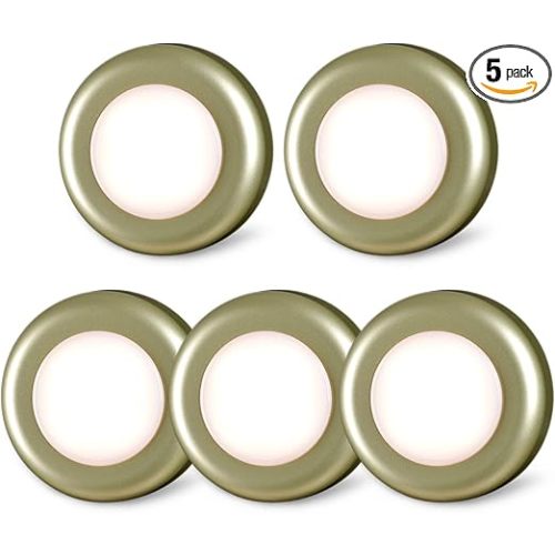 STAR-SPANGLED 5 Pack 2.8” Push Tap Lights, Stick on Touch Puck Lights AAA Battery Operated, LED Sticky Button Lamps for Classroom, Kitchen, Under Cabinet, Closet (Golden, Warm White)