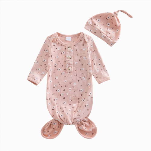 Xyant Unisex Baby Sleeper knotted Gown Boy Girl Nightgown with Hat Set Newborn Coming Home Outfit Infant Sleepwear Pajamas 0-3 Months