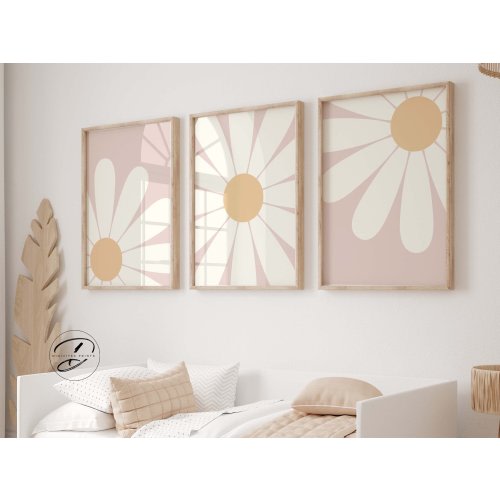 Daisy Wall art, Girls boho print, baby girl nursery, blush pink Nursery art, Girls room decor, sisters room prints, Preppy wall art, floral