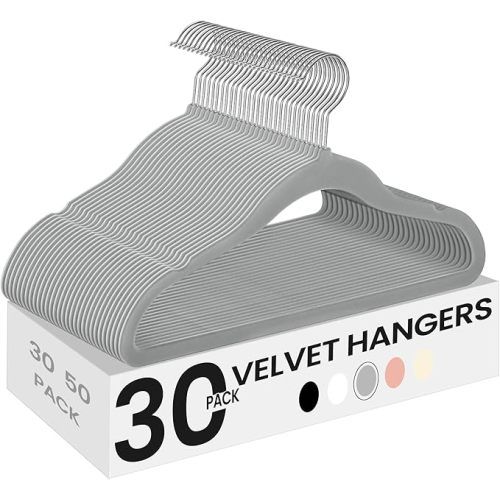 SONGMICS Baby Hangers 30 Pack, Kids Hangers for Closet, Silver 360° Swivel Hooks, Space-Saving Clothes Hangers, Velvet Hangers for Nursery, Non-Slip, Dove Gray UCRF027G30