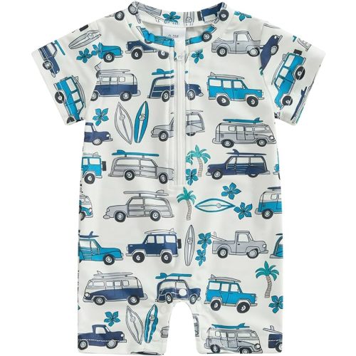 Infant Baby Boy One Piece Swimsuit Rash Guard Shirt Bathing Suit Zip Up Swimwear