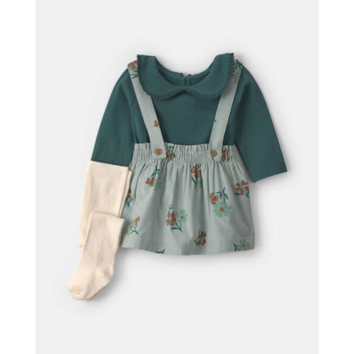 Baby Girl 3-Piece Floral Corduroy Long-Sleeve Dress Set - Green | Carter's