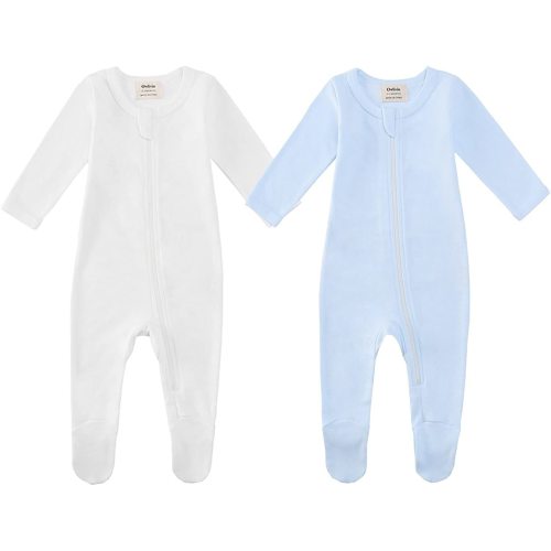 Owlivia Organic Cotton Baby Pajamas, Boys Girls Zip Front Sleep 'N Play, Footed Sleeper, Long Sleeve
