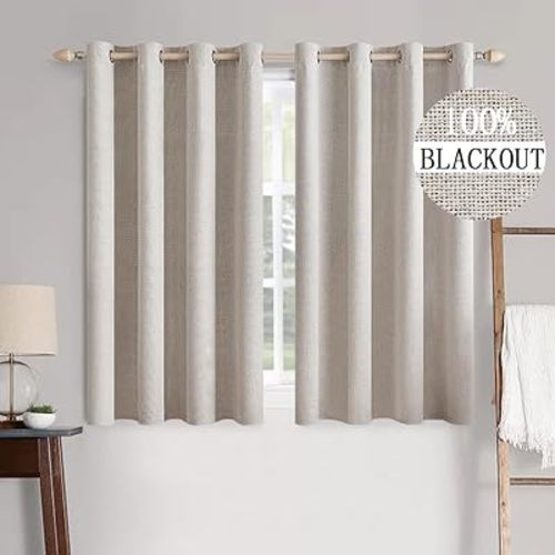MIULEE 100% Blackout Linen Curtains for Bedroom 52x45 Inches Ivory