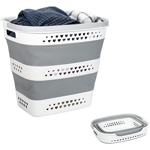 Large Collapsible Laundry Baskets for Dirty Clothes, Plastic Laundry Hamper for Dorm Bedroom Blankets, 43L Foldable Clothes Hamper for Laundry, Space Saving Pop-Up Storage Container/Organizer