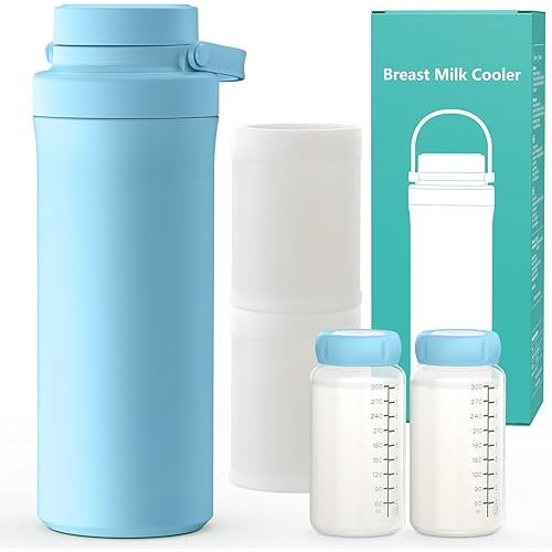 Xaproo 22oz Portable Breast Milk Cooler, 360° Cooling Technology for 24 Hours, Larger Capacity Travel Breastmilk Chiller with 2pcs Baby Bottles, Milk Storage Container for Baby, BPA-Free