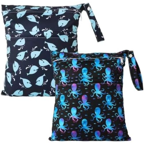 Small Wet Dry Bag 2pcs Wet Bags for Baby Kids Travel Beach-Octopus