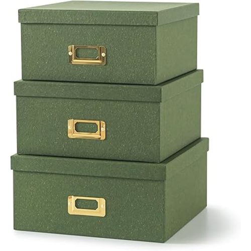 Soul & Lane - Green Decorative Memory Storage Boxes with Lids, Set of 3