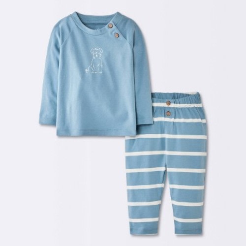 Baby Boys' 2pc Dog Graphic Raglan Long Sleeve T-Shirt and Striped Pants Set - Cloud Island™ Blue 0-3M
