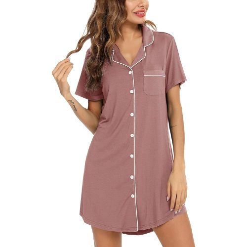 Anjue Pajama Nightgowns for Women Button Down Pajamas Tops Short/Long Sleeve Sleepwear Sleep Shirts Nightdress S-XXL