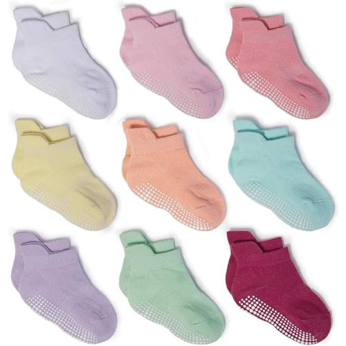 Zaples Baby Non Slip Grip Ankle Socks with Non Skid Soles for Infants Toddlers Kids Boys Girls