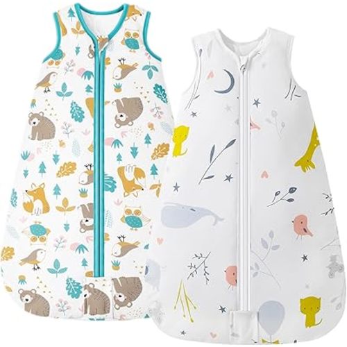 Mosebears Sleep Sack Baby Winter Wearable Blanket with 2-Way Zipper,2.5 TOG Cotton Sleep Sack Unisex (2 Pack, 0-6 Months)