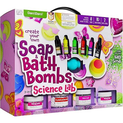Dan&Darci Soap & Bath Bomb Making Kit for Kids, 3-in-1 Spa Science Kits, Craft Gifts for Girls & Boys Age 6-12 Year Old Girl Crafts: DIY Experiment Toys, Gift for Kid Ages