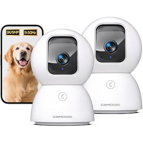 5G Security Camera Indoor 2-Pack, No-Monthly-Fee AI Tracking Facial Recognition, 3K Pet/Dog Camera with Speaker/Phone App, PTZ WiFi Baby Monitor Cameras for Home Security, 0-Glow Night Vision