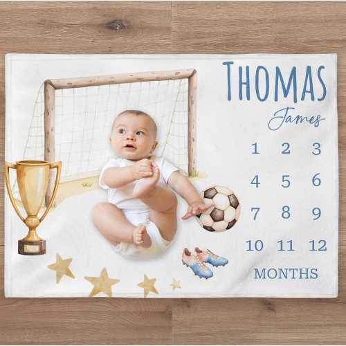 Football Milestone Blanket, Personalized Sports Baby Boy Month Blanket, Nursery Custom Newborn Growth Tracker, New Mom Baby Shower Gift
