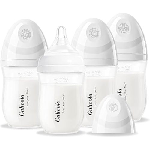 Gulicola PP (NOT Glass) Baby Breastfeeding Bottles Newborn Set 4 Pack, Extra Slow Flow Nipples, 0 Months +, 5 oz - White