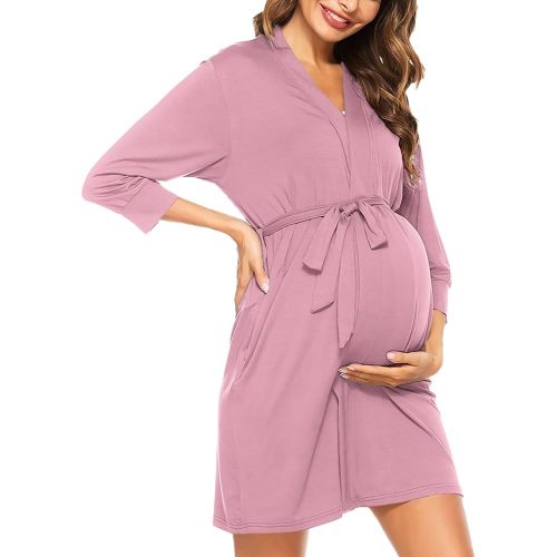 SWOMOG Women's Maternity Nursing Robe Pregnancy Breastfeeding Bathrobes 3 in 1 Labor Delivery Nightgowns