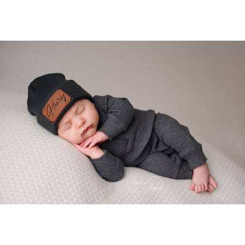 Personalized Hat | Custom Baby Kids Child Baby Newborn Beanie | Slouchy I Name Hat | Baby Shower Gift | Birthday Gift | Leather Patch