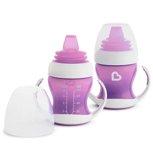 Munchkin Gentle Transition Baby Sippy Cup, Baby's First Sippy - Helps Babies & Toddlers Transitioning from Bottles to Cups, Spill Proof, 4 Months & Up, 4 Ounce, 2 Pack, Purple