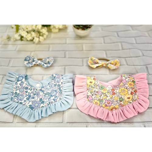 Liberty London Ruffle Baby Bib and Matching Headband /Baby Bib / Soft and Absorbent Bib for Baby Girls / Baby Girls Bib / One Size