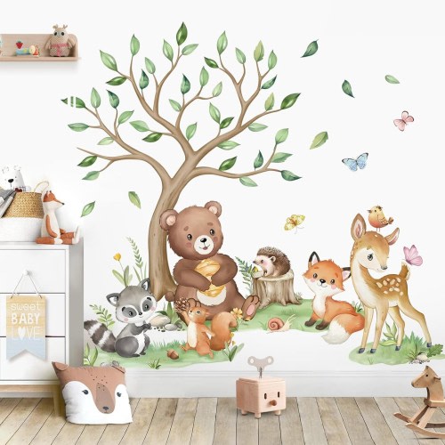 Woodland Animal Tree Wall Art Decals(Multi)