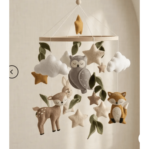 Woodland Baby Mobile Neutral | Forest Animals Baby Mobile with Deer, Hare, Fox & Owl - Cozybabywear