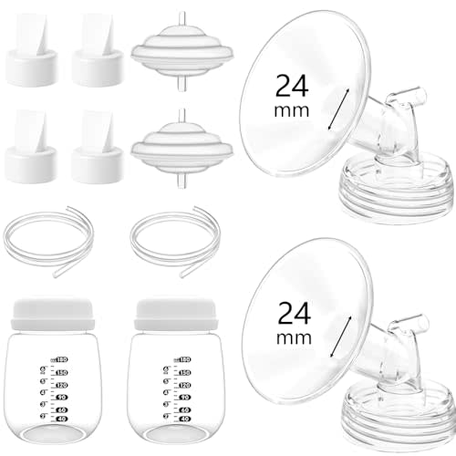 Full Breast Pump Parts with 24mm Flange Set for Spectra S2 S1 9 Plus, Replacement Breast Accessories Include Flanges, Valves, Backflow Protectors, Tubings and Bottles for Spectra Breast Pump Parts