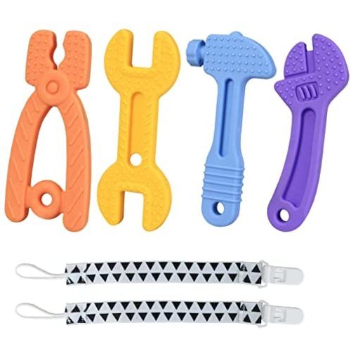 Haili Baby Teething Toys for 0-6 Months 6-12 Months, Freezer BPA Free Silicone Baby Molar Teether Chew Toys, Hammer Wrench Spanner Pliers Shape Baby Boy Toys