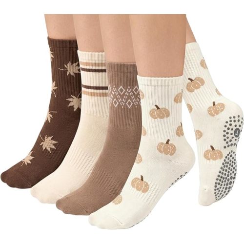 Toes Home Pilates Socks for Women, Grip Yoga Crew Socks, Non Slip Socks