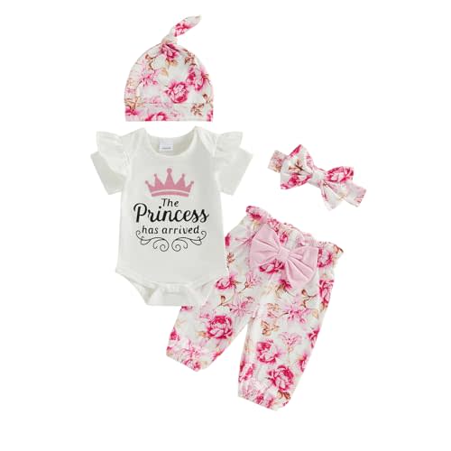 Hello World Newborn Outfit Baby Girl Going Home Outfit Ruffle Ribbed Romper Top Floral Pants Set Cute Summer Clothes