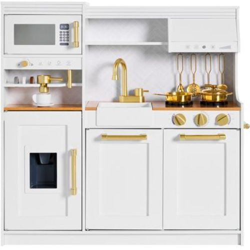 Best Choice Products Wooden Toddler Kitchen Playset with Espresso Machine, Toy Storage and 17 Accessories - White