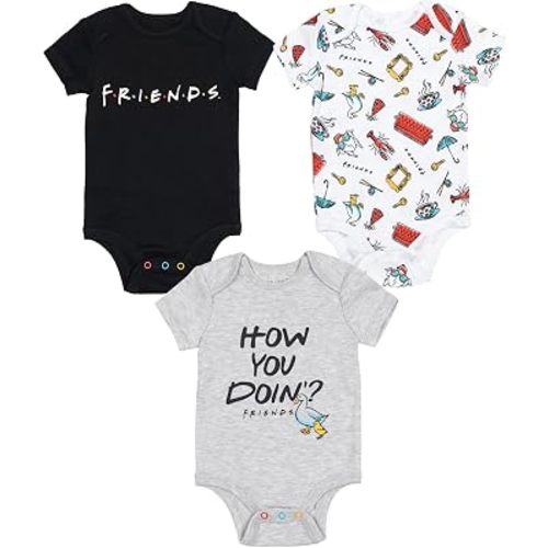 FRIENDS Baby 3-Pack Short Sleeve Bodysuits Newborn to Infant