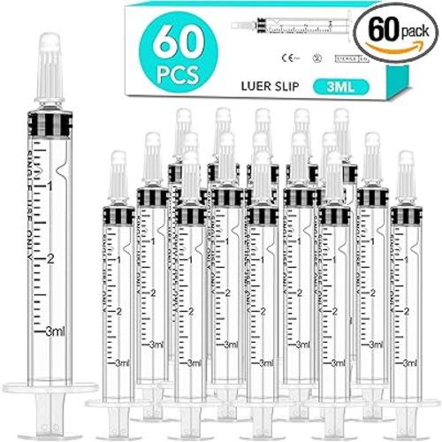 60 PCS 3ml Syringes with Cap for Liquid, Oral Syringe without Needle for Medicine Dropper, Colostrum Collect, Liquid Measuring, Individually Sealed, Luer Slip