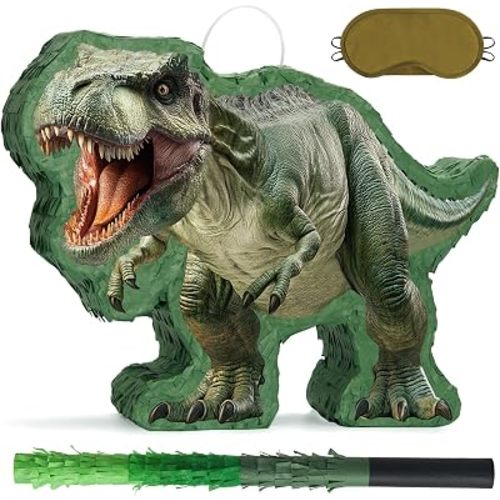 WERNNSAI Pinata dinosaure – Piñata Tyrannosaure Rex avec bandeau pour les yeux et bâton pour décoration de fête d'anniversaire, fête prénatale, carnaval